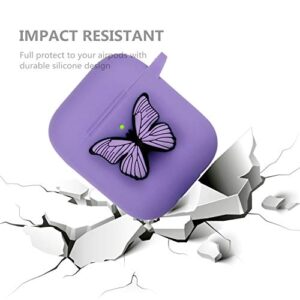 Compatible with AirPods Butterfly Case, Shockproof Silicone 3D Butterfly Airpods 2&1 Cover Pattern Keychain Women Girls Gift for Apple Airpods 2 Charging Case (Purple)