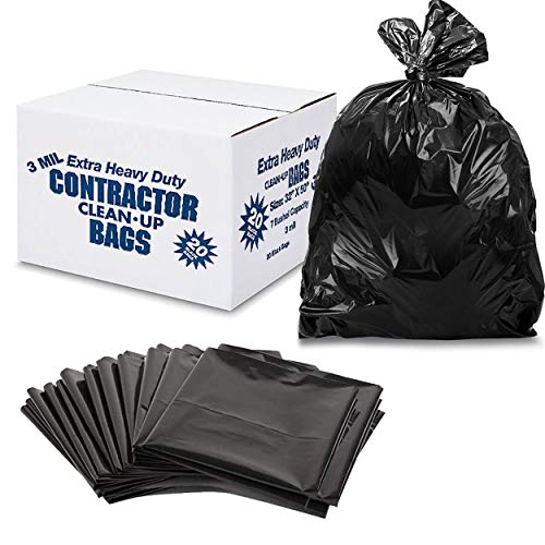 Contractor Trash Bags - 42-Gallon, 32x50", 20 Count - Large Black Industrial Garbage BAGS for Construction, Moving, Cleaning - Heavy Duty 3Mil Thick - For Home or Commercial Use