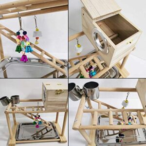 kathson Parrots Playground Bird Playstand Birdcage Play Stand Wood Perch Gym Playpen with Parakeet Nest Box Ladder Feeder Cups Chewing Toys Exercise Activity Center for Conure Cockatiel Lovebirds