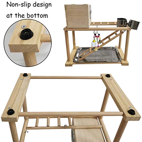 kathson Parrots Playground Bird Playstand Birdcage Play Stand Wood Perch Gym Playpen with Parakeet Nest Box Ladder Feeder Cups Chewing Toys Exercise Activity Center for Conure Cockatiel Lovebirds