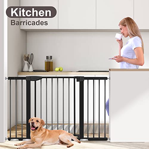 Yacul Baby Gate with Door, 29.3"-51.5" Extra Wide Pressure Mounted Dog Gates for Doorway Stairs, Wide Walk Thru Openings 22.5", Height 30", Black