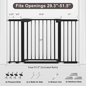 Yacul Baby Gate with Door, 29.3"-51.5" Extra Wide Pressure Mounted Dog Gates for Doorway Stairs, Wide Walk Thru Openings 22.5", Height 30", Black