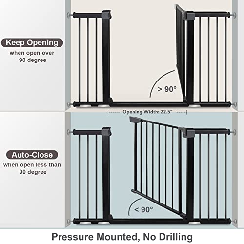 Yacul Baby Gate with Door, 29.3"-51.5" Extra Wide Pressure Mounted Dog Gates for Doorway Stairs, Wide Walk Thru Openings 22.5", Height 30", Black