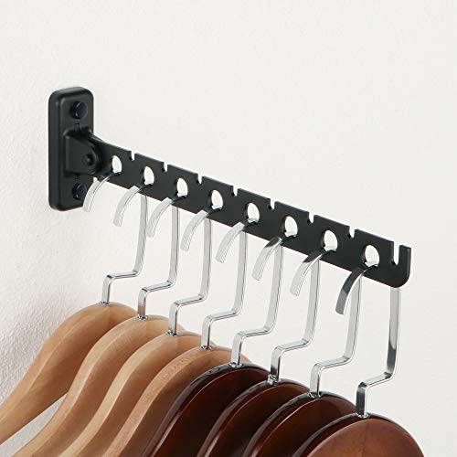 Alise Folding Clothes Hanger Rack,Wall Mounted Clothes Bar-Hanger Holder Hooks Heavy Duty Drying Rack Space Saving Clothing Hanging System Closet Storage Organizer,YHD1008-B Matte Black