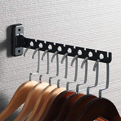 Alise Folding Clothes Hanger Rack,Wall Mounted Clothes Bar-Hanger Holder Hooks Heavy Duty Drying Rack Space Saving Clothing Hanging System Closet Storage Organizer,YHD1008-B Matte Black