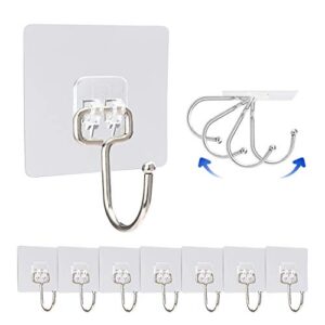 large adhesive wall hooks 22dl(max) heavy duty wall hooks for hanging ,waterproof and rustproof,bathroom kitchen transparent reusable self adhesive hooks，8pack