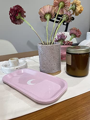 Brando Moon Small Tray - Pink Lightweight Plant Based Tray - Made from Plants - Eco Friendly Low Carbon Kitchen Tool - Curved Edges and Smooth Surface - Travel Size 8 x 4.1 inches