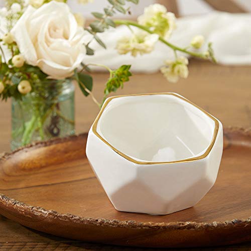 Kate Aspen Geometric Ceramic Planters Decorative Bowls, Small & Medium (Set of 2) , White