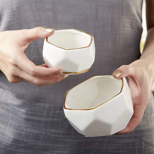 Kate Aspen Geometric Ceramic Planters Decorative Bowls, Small & Medium (Set of 2) , White