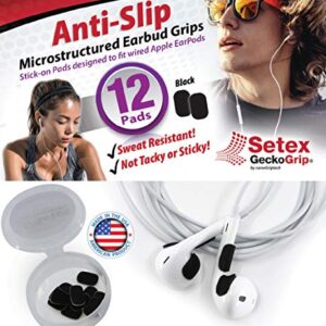 Setex Gecko Grip Black Anti-Slip Grip Pads Compatible with Apple Wired EarPods (12 Black Pads)