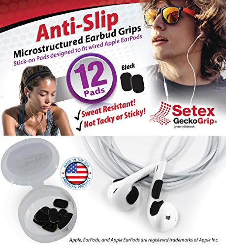 Setex Gecko Grip Black Anti-Slip Grip Pads Compatible with Apple Wired EarPods (12 Black Pads)