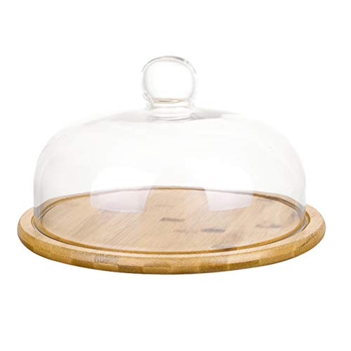 DOITOOL Cake Stand with Dome, Cake Plate Server Platter, Wood Cake Stand with Glass Dome, Cake Display Server Tray, 8.25x8.25x5.78inch