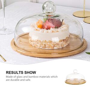 DOITOOL Cake Stand with Dome, Cake Plate Server Platter, Wood Cake Stand with Glass Dome, Cake Display Server Tray, 8.25x8.25x5.78inch