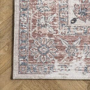 nuLOOM Layna Machine Washable Distressed Vintage Area Rug, 4' x 6', Light Grey