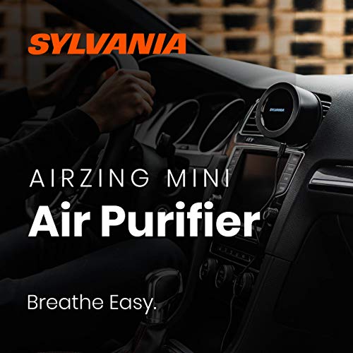 SYLVANIA - Airzing Mini Air Purifier - Vehicle, Car, Home, Office - Air Ionizer, USB-C powered, Reduces Odors, Smoke, Pets Dandruff, Reusable Filter, Portable, Quiet, UV Light, DC 5V, 0.5A
