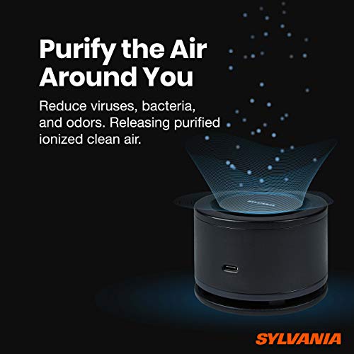 SYLVANIA - Airzing Mini Air Purifier - Vehicle, Car, Home, Office - Air Ionizer, USB-C powered, Reduces Odors, Smoke, Pets Dandruff, Reusable Filter, Portable, Quiet, UV Light, DC 5V, 0.5A