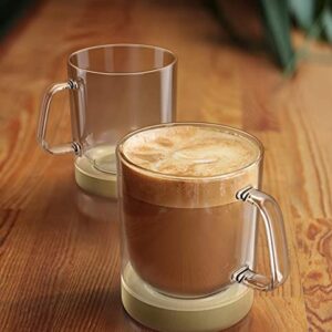 Zovoko Double Wall Insulated Glass Coffee Mugs (Large - 16 oz - Set of 2) - Removable Non-Slip Silicone Coaster - Microwave/Dishwasher Safe - 100% Borosilicate Glass