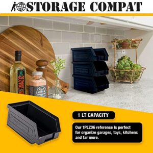 12 Pack Small Storage Bin, Wall Mount Storage, Hanging and Stacking Bin, Freestanding | 7” x 4” x 3” Plastic Container | Black | Zeus 1PLZ06 | StorageCompat