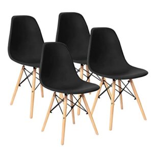 furniwell pre assembled modern style dining chair mid century modern dsw chairs, indoor plastic shell lounge plastic chairs side chairs set of 4 (black)