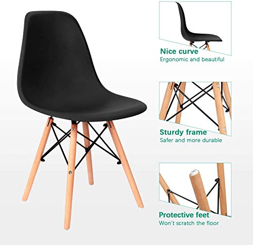 Furniwell Pre Assembled Modern Style Dining Chair Mid Century Modern DSW Chairs, Indoor Plastic Shell Lounge Plastic Chairs Side Chairs Set of 4 (Black)