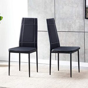 nozama black pu leather dining chairs 2 pcs modern high back chairs set of 2 kitchen chairs upholstered dining chairs for kitchen living room with padded seat foot cap protection (2, black)
