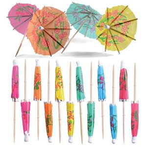 prextex drink umbrella cocktail picks - bulk pack of 220 assorted tropical decor party picks with parasol | cocktail umbrellas for drinks, tiki bars, picnics, cake toppers