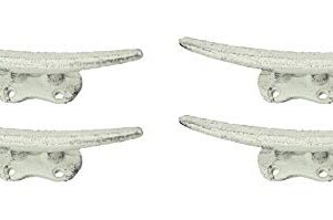 Zeckos Set of 4 Weathered White Cast Iron Boat Cleat Wall Hooks/Drawer Pulls Nautical Décor 5.75 Inches Long