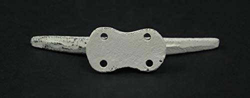 Zeckos Set of 4 Weathered White Cast Iron Boat Cleat Wall Hooks/Drawer Pulls Nautical Décor 5.75 Inches Long