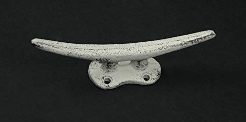 Zeckos Set of 4 Weathered White Cast Iron Boat Cleat Wall Hooks/Drawer Pulls Nautical Décor 5.75 Inches Long