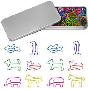 80 pcs cute animal shaped paperclips, 6 design and colors in gift box for students office stuffer （pony, doggy, kitten, bird, penguin, elephant）