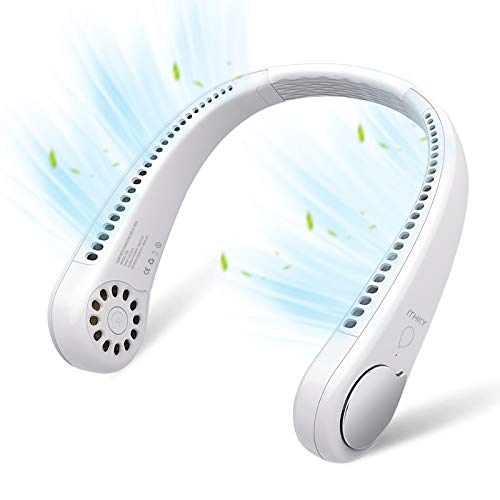 ITHKY Portable Neck Fan Hands Free Bladeless Neck Fan, 360° Cooling Hanging Fan, USB Rechargeable Personal Neck Fan, Headphone Design Neck Air Conditioner with 3 Wind Speed for Outdoor Indoor (White)