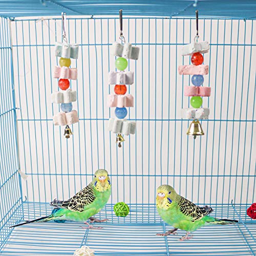 S-Mechanic 3Packs Parrot Chewing Toy Beak Trimmer Calcium Stone with BellParrot for Cockatiel Conure African Grey Amazon Parrots Parakeet Cockatiel Bird (Style-2)