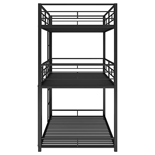 Triple Bunk Beds, Twin Over Twin Over Twin Metal Bunk Bed for Kids, Teens, Adults, Girls, Boys, Black