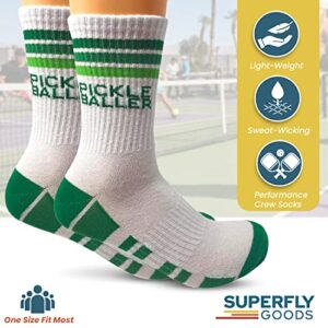 Super Fly Goods Pickle Baller Pickleball Socks Pickleball Gift Performance Crew Tennis Socks for Men & Women Fun Pickle ball Accessory Unisex OSFM