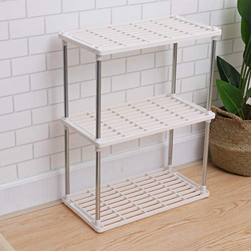 YARNOW 3- Tier Storage Shelf Plastic Shelving Unit Free Standing Rack Organizer Tool Holder Plant Stand for Kitchen Bathroom Laundry Narrow Places Shoe White