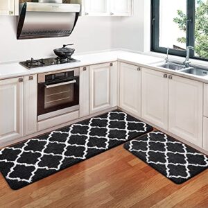 kmat kitchen rugs and mats [2 pcs] super absorbent microfiber kitchen mat non slip machine washable runner carpets for floor, kitchen, bathroom, sink, office, laundry,28"x17.3"+47"x17.3",black