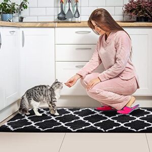 KMAT Kitchen Rugs and Mats [2 PCS] Super Absorbent Microfiber Kitchen Mat Non Slip Machine Washable Runner Carpets for Floor, Kitchen, Bathroom, Sink, Office, Laundry,28"x17.3"+47"x17.3",Black