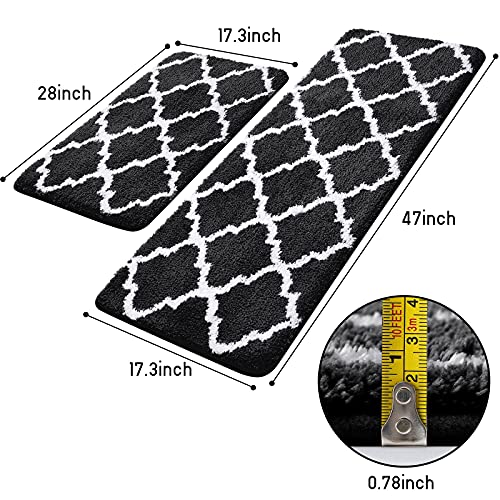 KMAT Kitchen Rugs and Mats [2 PCS] Super Absorbent Microfiber Kitchen Mat Non Slip Machine Washable Runner Carpets for Floor, Kitchen, Bathroom, Sink, Office, Laundry,28"x17.3"+47"x17.3",Black