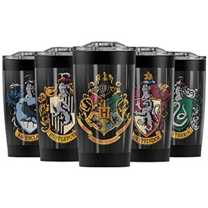 harry potter/hogwarts school crest - stainless steel tumbler 20 oz coffee travel mug/cup, vacuum insulated & double wall with leakproof sliding lid | great for hot drinks and cold beverages