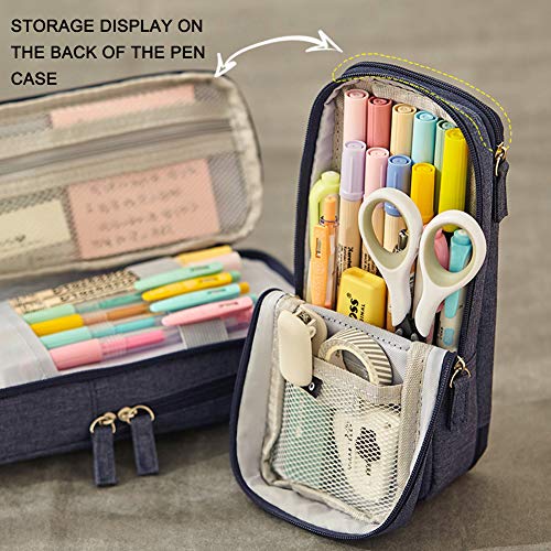 Andmax Standing Pencil Case Large Capacity Multi-Layer Durable Canvas Stationery Makeup Bag | Pencil Pouch Pen Bag Gift for Boys Girls Students and Office Supplies (Black)