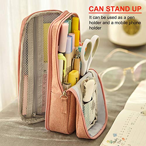 Andmax Standing Pencil Case Large Capacity Multi-Layer Durable Canvas Stationery Makeup Bag | Pencil Pouch Pen Bag Gift for Boys Girls Students and Office Supplies (Black)