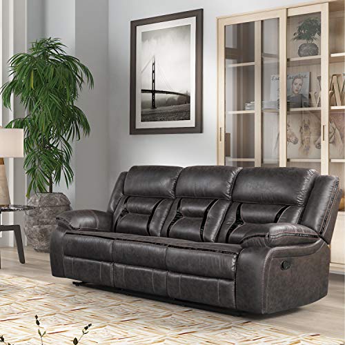 Roundhill Furniture Elkton Manual Motion Recliner with Storage Console, Sofa, Dark Chesnut