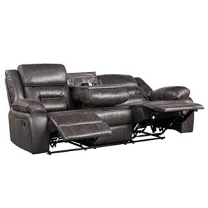 Roundhill Furniture Elkton Manual Motion Recliner with Storage Console, Sofa, Dark Chesnut