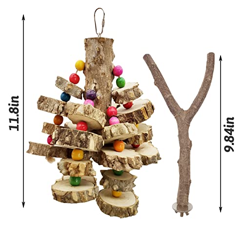 Hamiledyi Wood Macaw Toys Natural Large Parrot Chewing Toy Multicolor Wooden Block Tearing Hanging Bird Cage Toys for Medium Cockatoos African Grey Finch Budgie Parakeets 3PCS