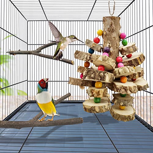 Hamiledyi Wood Macaw Toys Natural Large Parrot Chewing Toy Multicolor Wooden Block Tearing Hanging Bird Cage Toys for Medium Cockatoos African Grey Finch Budgie Parakeets 3PCS