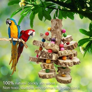 Hamiledyi Wood Macaw Toys Natural Large Parrot Chewing Toy Multicolor Wooden Block Tearing Hanging Bird Cage Toys for Medium Cockatoos African Grey Finch Budgie Parakeets 3PCS