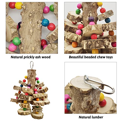 Hamiledyi Wood Macaw Toys Natural Large Parrot Chewing Toy Multicolor Wooden Block Tearing Hanging Bird Cage Toys for Medium Cockatoos African Grey Finch Budgie Parakeets 3PCS