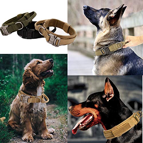 Tactical Dog Collar Military Dog Collar Adjustable Nylon Dog Collar Heavy Duty Metal Buckle with Handle for Dog Training (Brown,L)