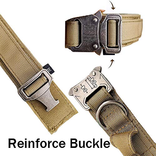 Tactical Dog Collar Military Dog Collar Adjustable Nylon Dog Collar Heavy Duty Metal Buckle with Handle for Dog Training (Brown,L)