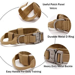 Tactical Dog Collar Military Dog Collar Adjustable Nylon Dog Collar Heavy Duty Metal Buckle with Handle for Dog Training (Brown,L)